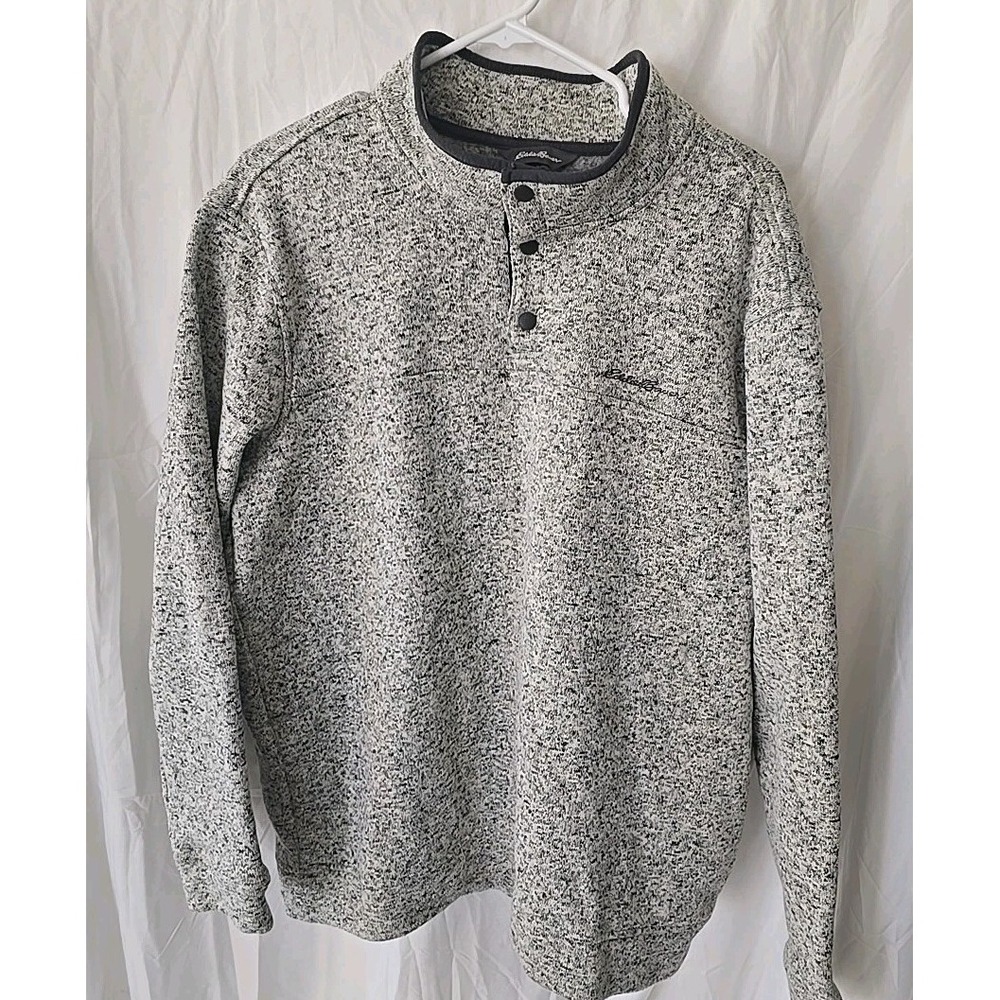 Eddie Bauer Men's Radiator Fleece Snap Mock Neck Pullover Gray Marled Sweater XL